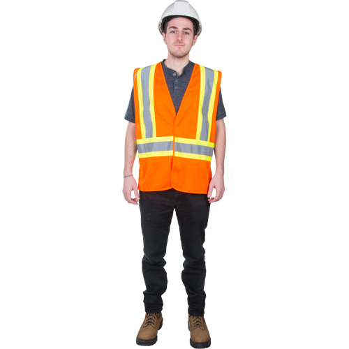Traffic Safety Vest, High Visibility Orange, 2X-Large, Polyester Cam Industrial