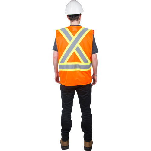 Traffic Safety Vest, High Visibility Orange, 2X-Large, Polyester Cam Industrial
