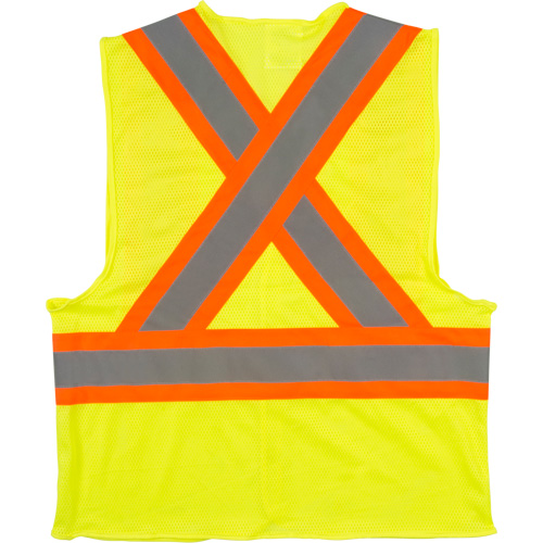 Traffic Safety Vest, High Visibility Lime-Yellow, Medium, Polyester Cam Industrial