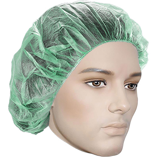 Bouffant Caps, Polypropylene, 21", Green Cam Industrial
