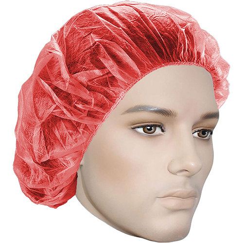 Bouffant Caps, Polypropylene, 21", Red Cam Industrial