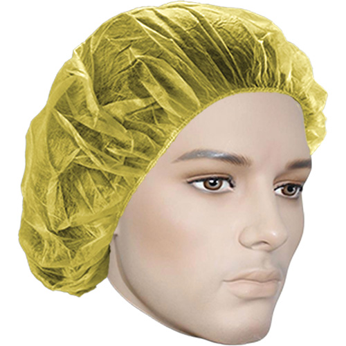 Bouffant Caps, Polypropylene, 24", Yellow Cam Industrial