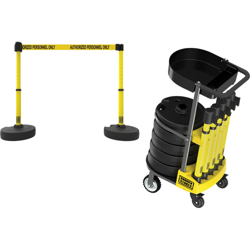 PLUS Barrier Post Cart Kit with Tray, 75' L, Metal, Yellow Cam Industrial