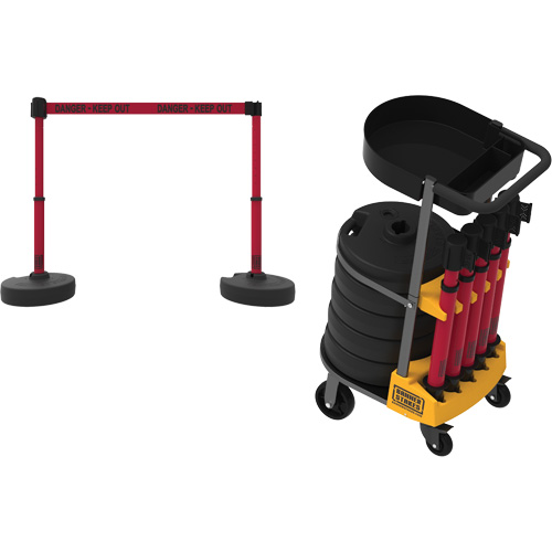 Chariot de transport avec plateau pour barri&egrave;re PLUS, 75' lo, M&eacute;tal, Rouge Cam Industrial