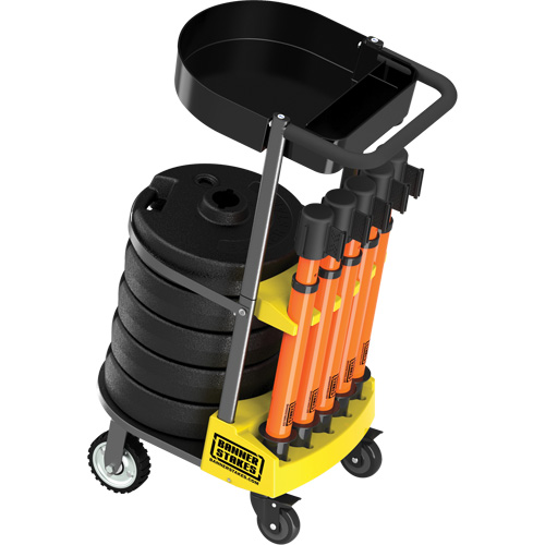 PLUS Barrier Post Cart Kit with Tray, 75' L, Metal, Orange Cam Industrial