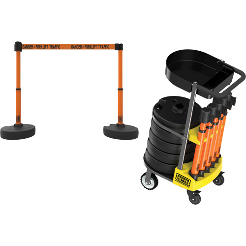 Chariot de transport avec plateau pour barri&egrave;re PLUS, 75' lo, M&eacute;tal, Orange Cam Industrial