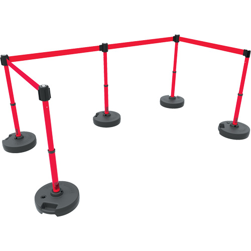 PLUS Barrier Post Set X5, Plastic, 42" H, Red Tape, 15' Tape Length Cam Industrial