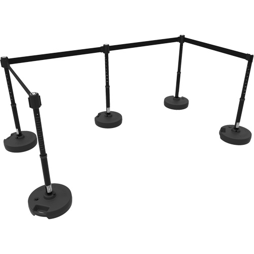 PLUS Barrier Post Set X5, Plastic, 42" H, Black Tape, 15' Tape Length Cam Industrial