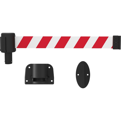 PLUS Wall Mount Barrier System, Plastic, Screw Mount, 15', Red and White Tape Cam Industrial