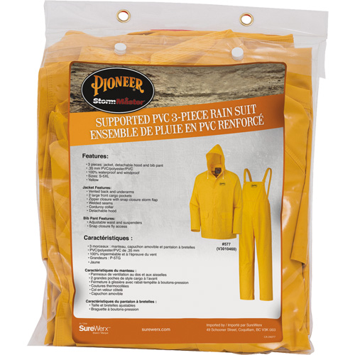 577 3-Piece Rain Suit, Polyester/PVC, 5X-Large, Yellow Cam Industrial