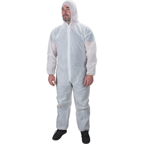 Hooded Coveralls, Medium, White, Polypropylene Cam Industrial