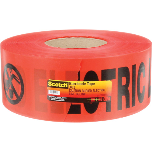 Scotch&reg; Buried Barricade Tape, English, 3" W x 1000' L, 4 mils, Black on Red Cam Industrial