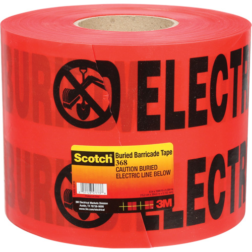 Scotch&reg; Buried Barricade Tape, English, 6" W x 1000' L, 4 mils, Black on Red Cam Industrial