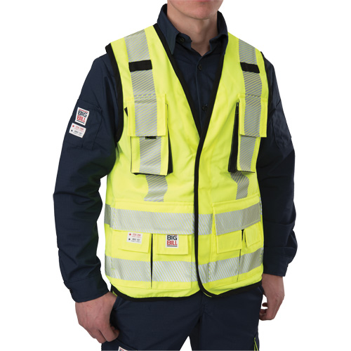 Ripstop Surveyor's Vest, High Visibility Lime-Yellow, Small, Polyester Cam Industrial