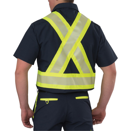 Chemise &agrave; manches courtes haute visibilit&eacute; r&eacute;sistant &agrave; la d&eacute;chirure, Polyester, Petit, Bleu marin Cam Industrial