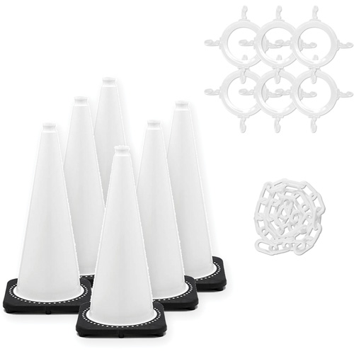 Traffic Cone & Chain Kit, 28", White Cam Industrial