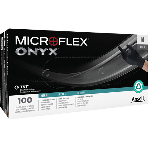 Gants Onyx, Petit, Nitrile, 3,5 mils, Sans poudre, Noir Cam Industrial