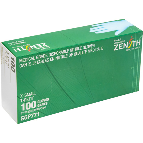 Gants jetables de calibre m&eacute;dical r&eacute;sistants &agrave; la perforation, T-petit, Nitrile, 4,5 mils, Sans poudre, Bleu, Classe 2 Cam Industrial