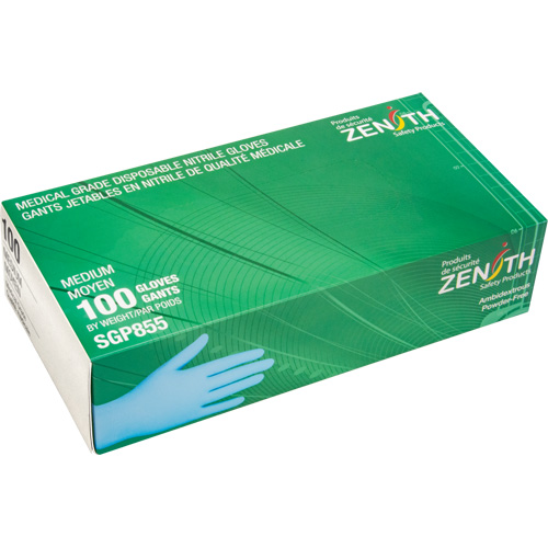 Gants jetables de calibre m&eacute;dical r&eacute;sistants &agrave; la perforation, Moyen, Nitrile, 3,5 mils, Sans poudre, Bleu, Classe 2 Cam Industrial