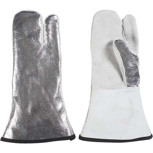 One Finger Heat Resistant Mitt, Aluminized/Kevlar&reg;/Leather, One Size, Protects Up To 650°F (343°C) Cam Industrial