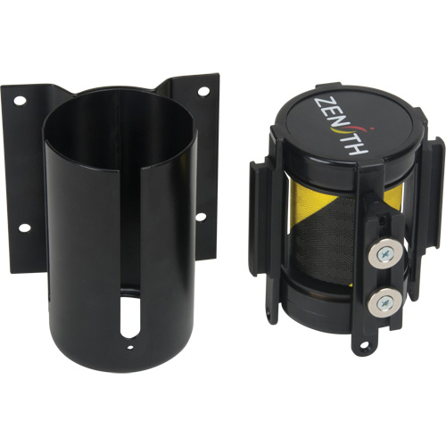 Barri&egrave;re &agrave; fixation murale avec ruban magn&eacute;tique, Acier, Fixation par vis, 7', Ruban Noir et jaune Cam Industrial
