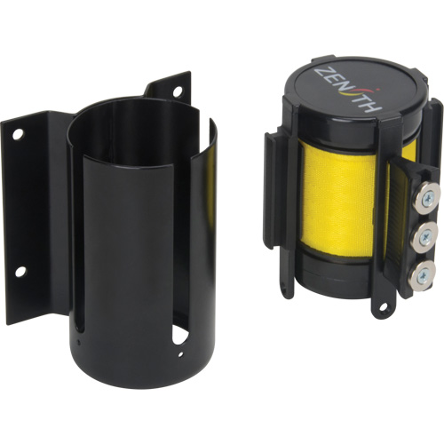 Wall Mount Barrier with Magnetic Tape, Steel, Screw Mount, 12', Yellow Tape Cam Industrial