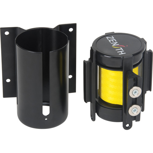 Barri&egrave;re &agrave; fixation murale avec ruban magn&eacute;tique, Acier, Fixation par vis, 7', Ruban Jaune Cam Industrial