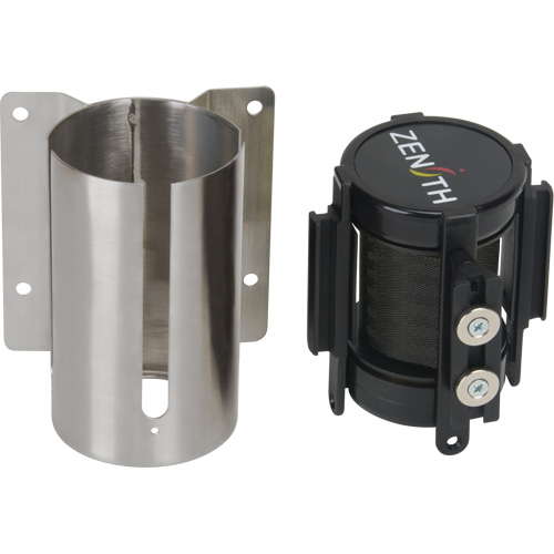 Barri&egrave;re &agrave; fixation murale avec ruban magn&eacute;tique, Acier, Fixation par vis, 7', Ruban Noir Cam Industrial
