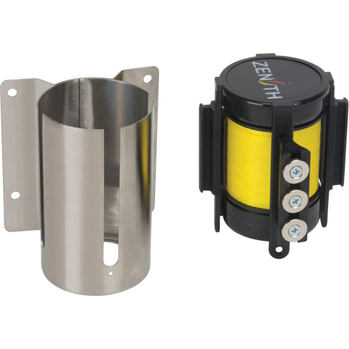 Wall Mount Barrier with Magnetic Tape, Steel, Screw Mount, 12', Yellow Tape Cam Industrial