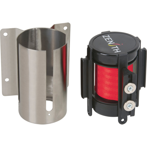 Wall Mount Barrier with Magnetic Tape, Steel, Screw Mount, 7', Red Tape Cam Industrial