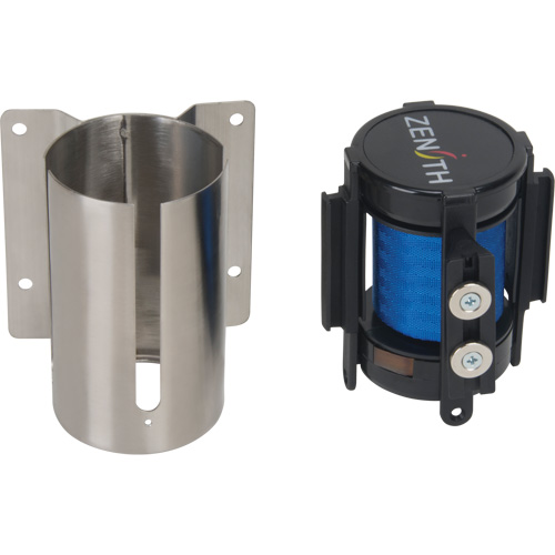 Wall Mount Barrier with Magnetic Tape, Steel, Screw Mount, 7', Blue Tape Cam Industrial