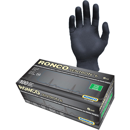 Sentron 6 Disposable Examination Gloves, Medium, Nitrile, 6-mil, Powder-Free, Black, Class 2 Cam Industrial