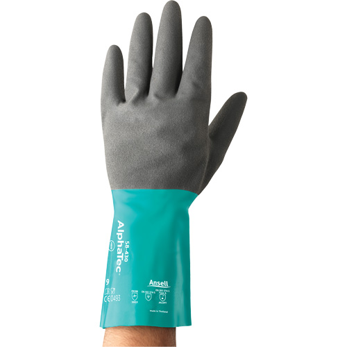 AlphaTec&reg; 58-430 Series Chemical Resistant Gloves, Size 7, 13" L, Nitrile, Cotton/Flock-Lined Inner Lining, 10-mil Cam Industrial