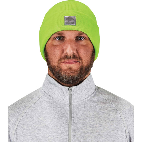 N-Ferno&reg; Rib Knit Beanie Hat, One Size, High-Visibility Lime Green Cam Industrial