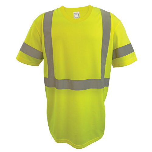 Short Sleeve Safety T-Shirt, Polyester, 2X-Large, High Visibility Lime-Yellow Cam Industrial