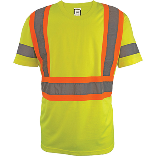 Short Sleeve Safety T-Shirt, Polyester, 2X-Large, High Visibility Lime-Yellow Cam Industrial