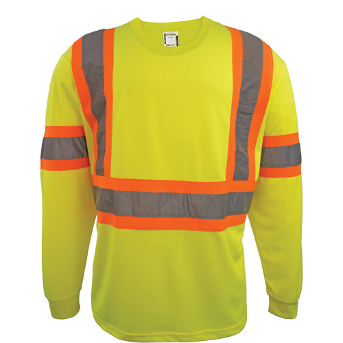 Long Sleeve Safety Shirt, Polyester, 2X-Large, High Visibility Lime-Yellow Cam Industrial