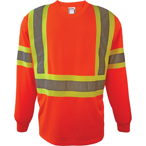 Long Sleeve Safety Shirt, Polyester, Medium, High Visibility Orange Cam Industrial