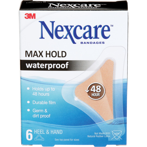 Nexcare Max-Hold Waterproof Bandages, Hand/Heel, 3-1/2", Plastic, Sterile Cam Industrial