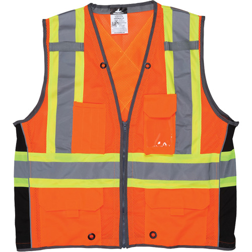 Veste de s&eacute;curit&eacute; pour arpenteur, Orange haute visibilit&eacute;, Grand, Polyester Cam Industrial
