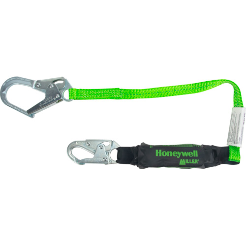 Miller&reg; HP Shock-Absorbing Lanyard, 4', Locking Rebar Hook Center, Locking Snap Hook Leg Ends, Polyester Cam Industrial