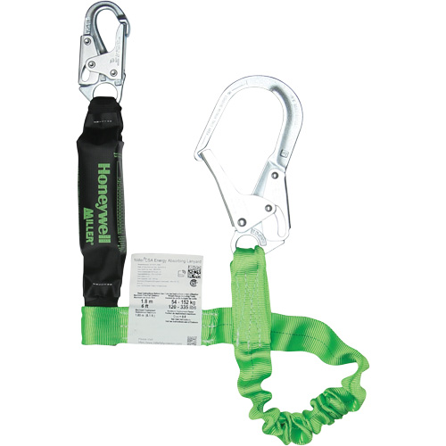 Miller&reg; StretchStop&reg; Shock-Absorbing Lanyard, 6', Scaffold Hook Center, Locking Snap Hook Leg Ends, Polyester Cam Industrial