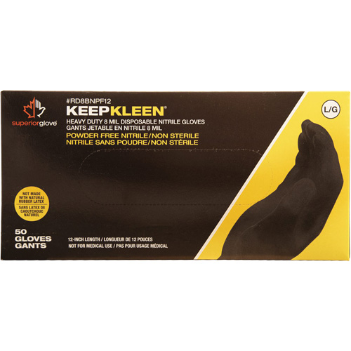 KeepKleen&reg; Disposable Gloves, Small, Nitrile, 8-mil, Powder-Free, Black Cam Industrial