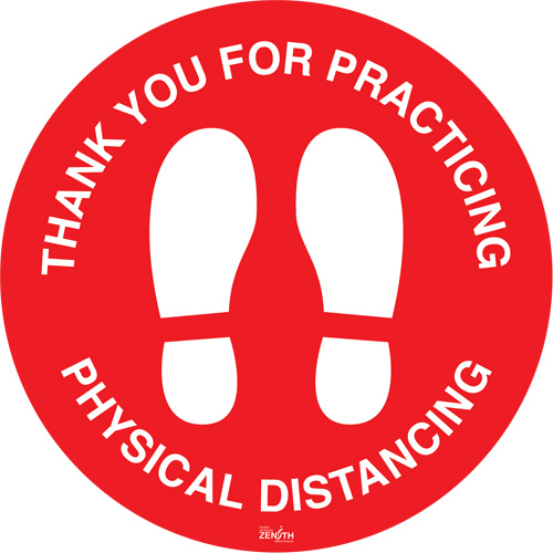 "Physical Distancing" Floor Sign, Adhesive, English with Pictogram Cam Industrial