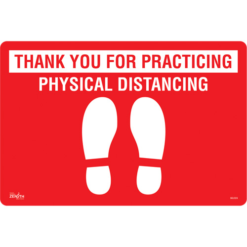 "Physical Distancing" Floor Sign, Adhesive, English with Pictogram Cam Industrial