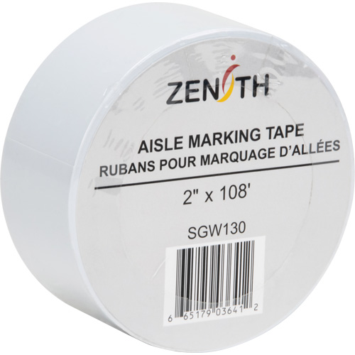 Aisle Marking Tape, 2" x 108', PVC, White Cam Industrial