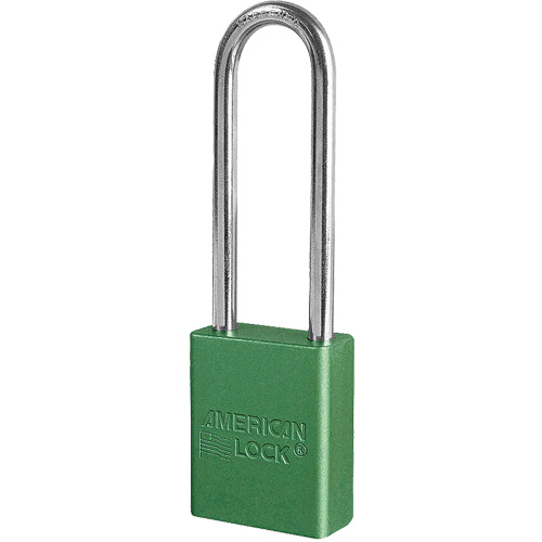 Cadenas de s&eacute;curit&eacute; American Lock, Vert, Cl&eacute;s diff&eacute;rentes, Aluminium, Largeur de 1-1/2" Cam Industrial