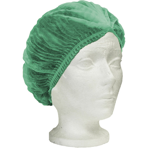 Ronco Care Pleated Bouffant Cap, Polypropylene, 21", Green Cam Industrial