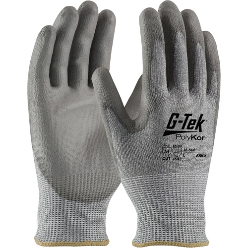 Gants r&eacute;sistants aux coupures G-Tek PolyKor, Taille Petit, Calibre 13, Rev&ecirc;tement Polyur&eacute;thane, Enveloppe en Poly&eacute;thyl&egrave;ne, ASTM ANSI niveau A4/EN 388 niveau 5/EN 388 niveau D Cam Industrial