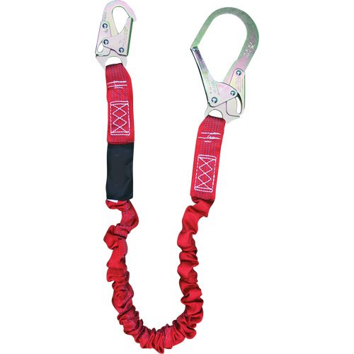 ShockSorb Internal Shock Lanyard, 6', Rebar Hook Center, Snap Hook Leg Ends, Polyester Cam Industrial